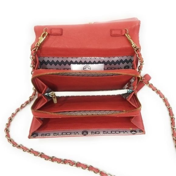 Big Buddah Diamond Quilted Crossbody Shoulder Bag in Coral Chain Strap - Picture 7 of 8